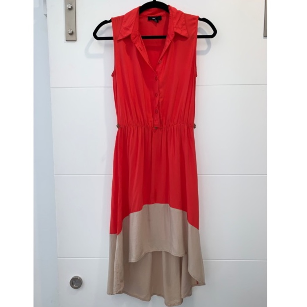 Coral Button up, asymmetrical dress